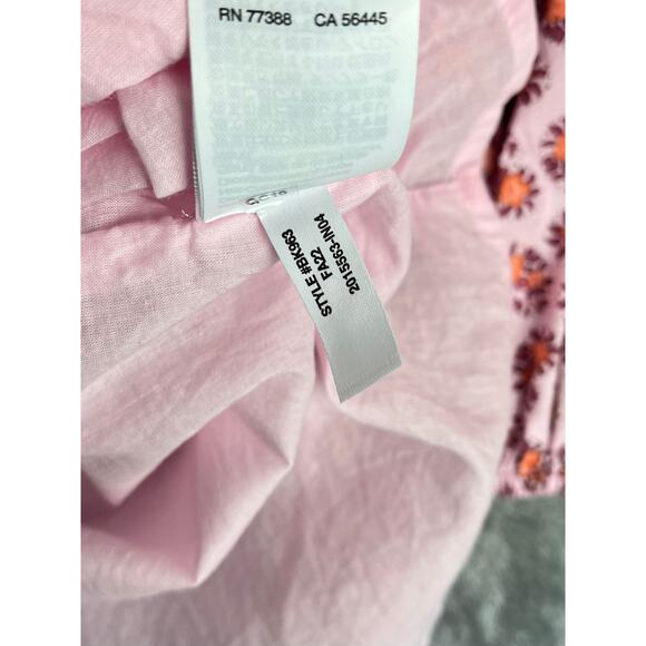 J Crew V Neck Cotton Poplin Mini Dress 14 Peony Paisley Pink Puff Sleeves - Picture 10 of 16